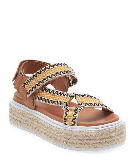 prada jacquard and leather platform espadrilles|Prada leather sandals.